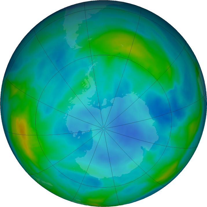 Antarctic ozone map for 20 June 2022